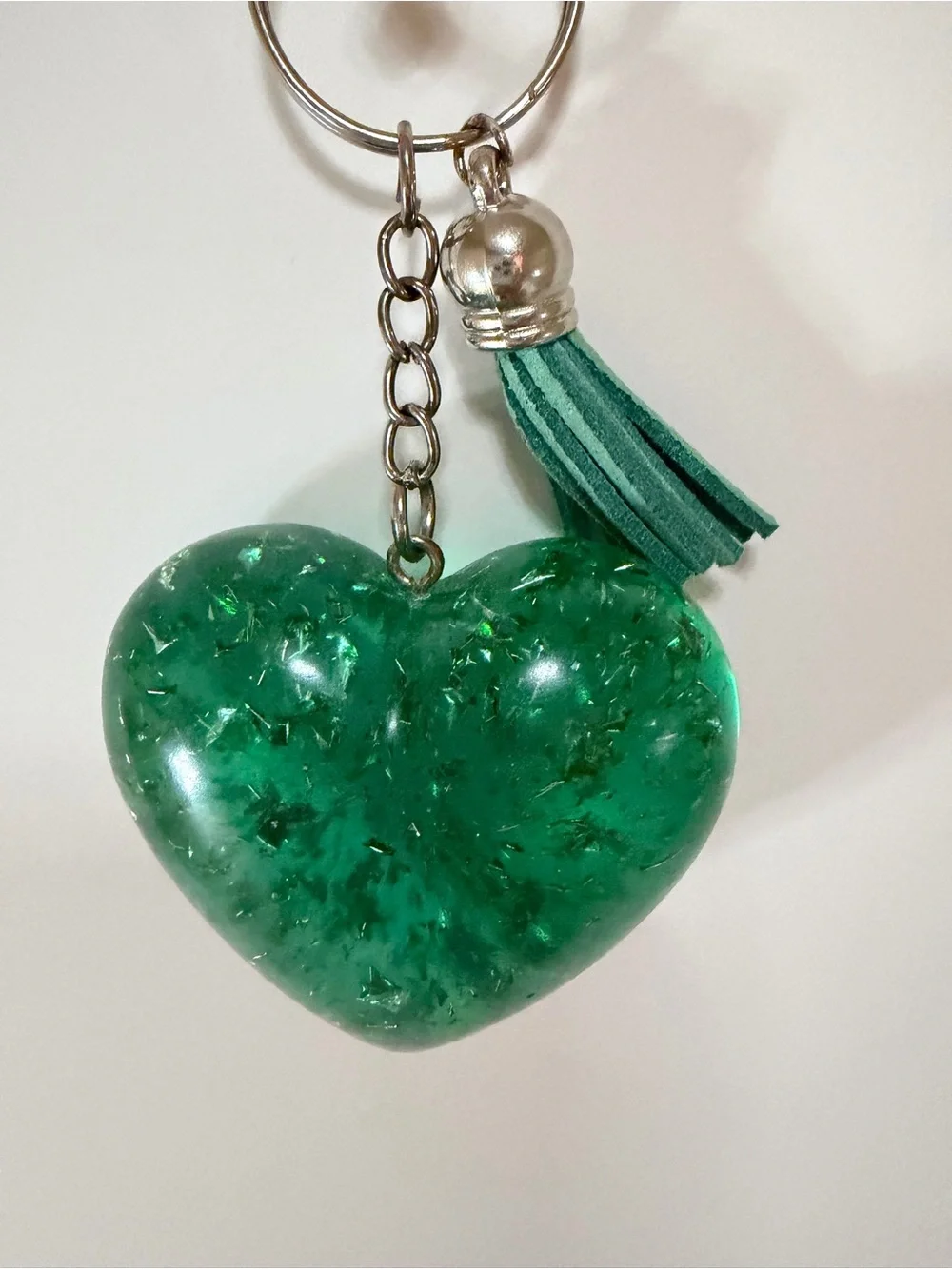 Shimmery Heart Keychain with Tassel